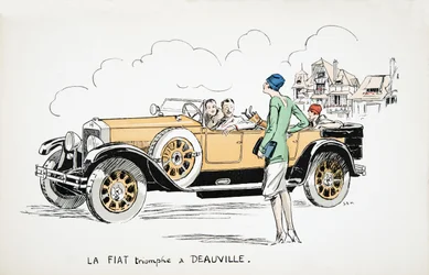 La Fiat triomphe a Deauville, fra White Bottoms, pub. 1927 (fargeblokktrykk)